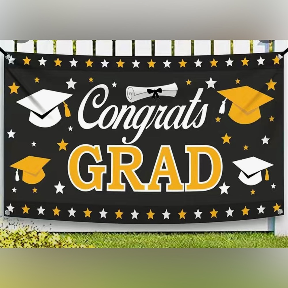 1 “Congrats Grad” graduation banner gold & black, NIP